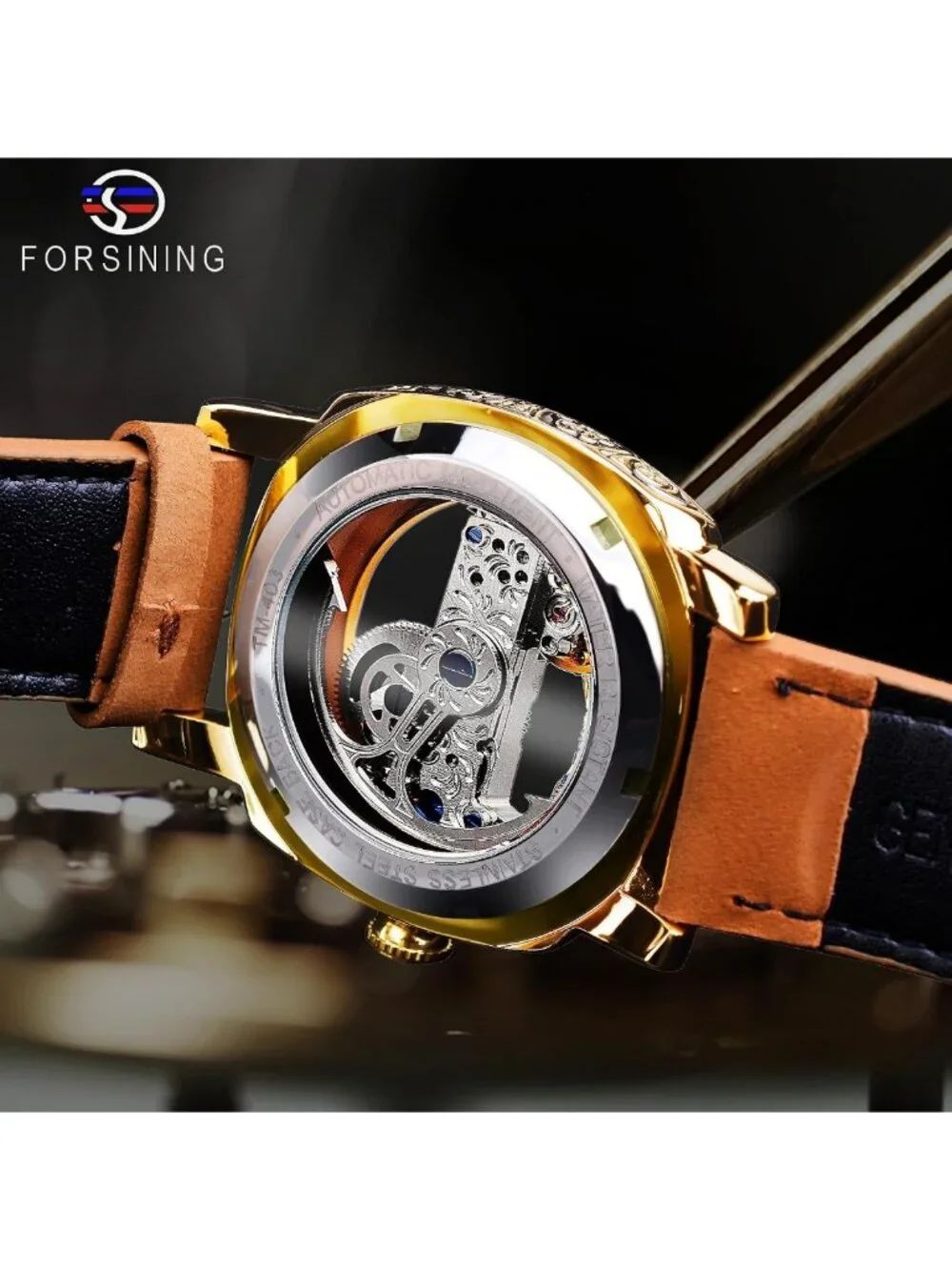 Luxury Mechanical Watch for Men, Retro Hollow Skeleton Design, Vintage Leather